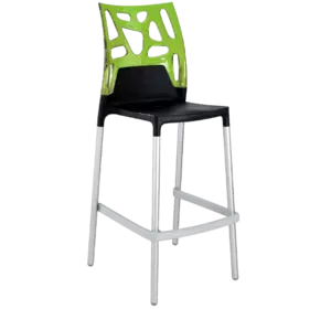 Барний стілець Papatya Ego-Rock чорне сидіння, верх прозоро-зелений