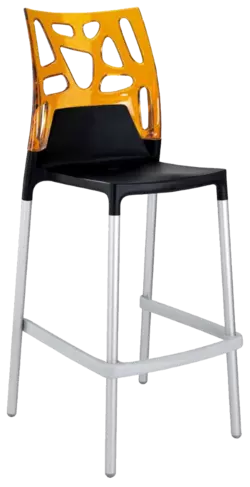 Барний стілець Papatya Ego-Rock чорне сидіння, верх прозоро-помаранчевий