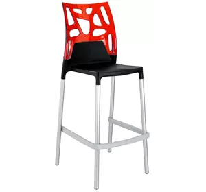 Барний стілець Papatya Ego-Rock чорне сидіння, верх прозоро-червоний