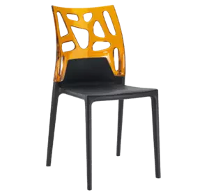 Стілець Papatya Ego-Rock чорне сидіння, верх прозоро-помаранчевий