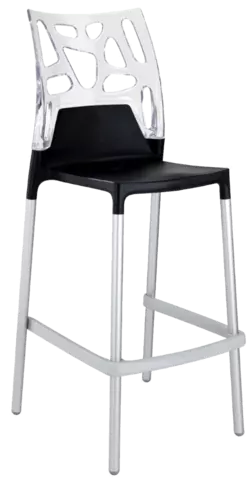 Барний стілець Papatya Ego-Rock чорне сидіння, верх прозоро-чистий