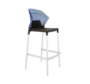 Барний стілець Papatya Ego-S чорне сидіння, верх прозоро-синій