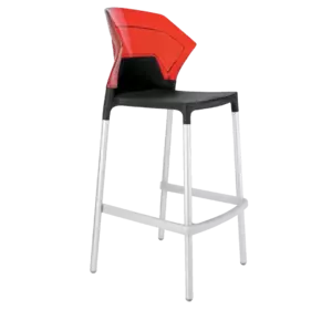 Барний стілець Papatya Ego-S чорне сидіння, верх прозоро-червоний