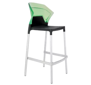 Барний стілець Papatya Ego-S чорне сидіння, верх прозоро-зелений